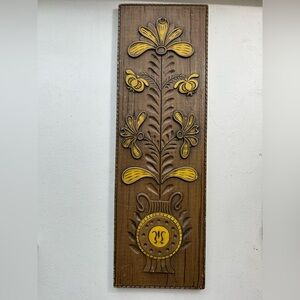 Vintage Wall Art Floral Panel Yellow Brown Plastic 1970’s Gallery Wall MCM 7x20